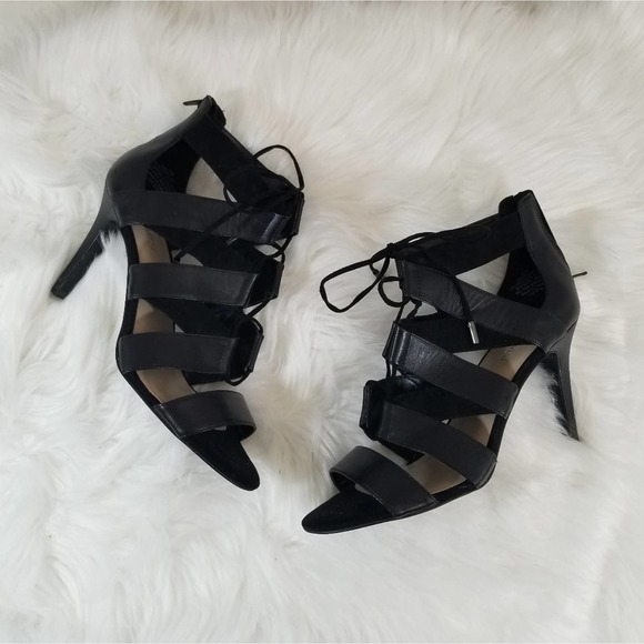 NINE WEST Black Laced Open Toe Laced Cage Heels Size:9.5 - Picture 1 of 5
